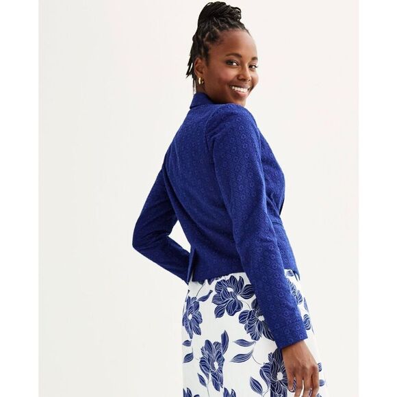 ✨Draper James Eyelet Textured Notch Lapel Blazer Sz XL Navy Jacket✨ - Picture 4 of 11